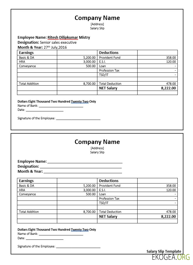Écran de modèle Word et PDF de fiche de salaire de directeur des ventes